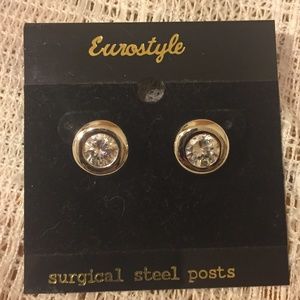 NWT Eurostyle CZ Surgical Steel Gold Earrings